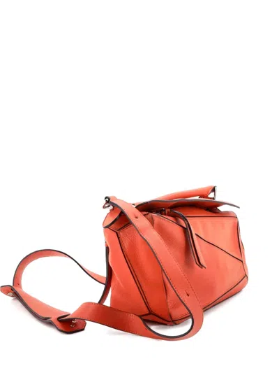 Pre-owned Loewe Puzzle Bag Leather Small Satchel In Orange