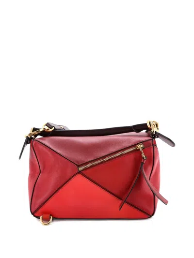 Pre-owned Loewe Puzzle Bag Leather Small Satchel In Pink