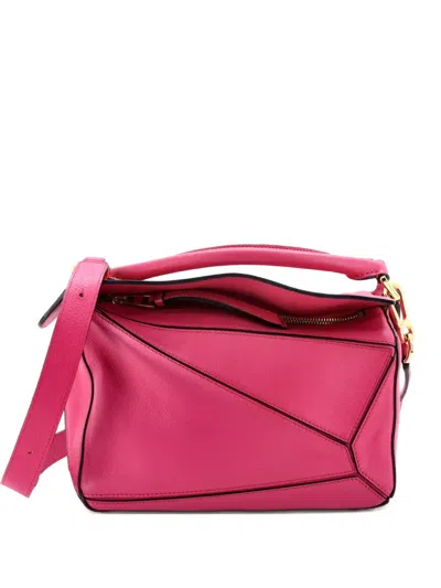 Pre-owned Loewe Puzzle Bag Leather Small Satchel In Pink