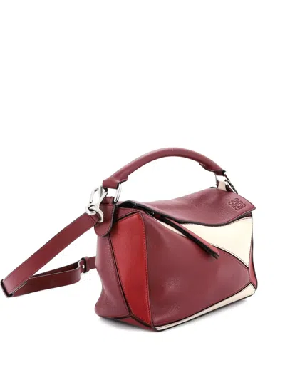 Pre-owned Loewe Puzzle Bag Leather Small Satchel In Red