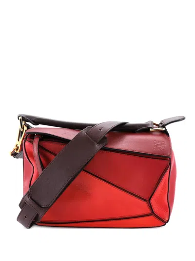 Pre-owned Loewe Puzzle Bag Leather Small Satchel In Red