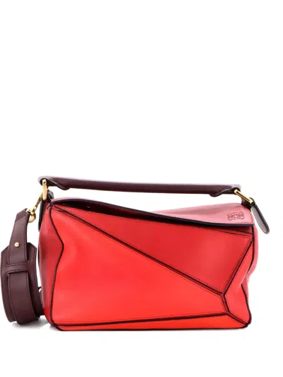 Pre-owned Loewe Puzzle Bag Leather Small Satchel In Red