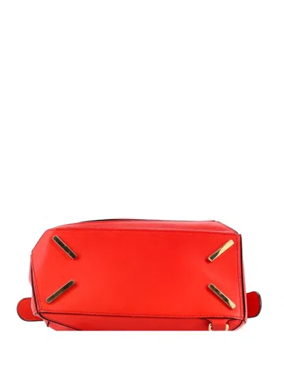 Pre-owned Loewe Puzzle Bag Leather Small Satchel In Red