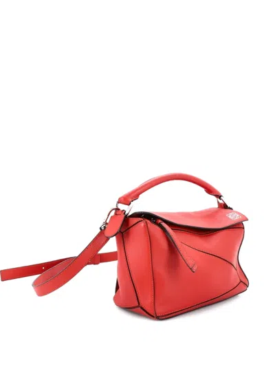 Pre-owned Loewe Puzzle Bag Leather Small Satchel In Red