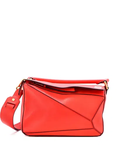 Pre-owned Loewe Puzzle Bag Leather Small Satchel In Red