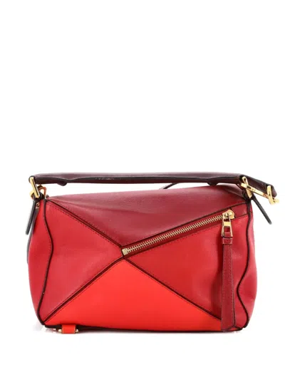 Pre-owned Loewe Puzzle Bag Leather Small Satchel In Red