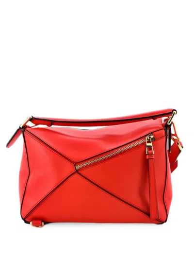 Pre-owned Loewe Puzzle Bag Leather Small Satchel In Red