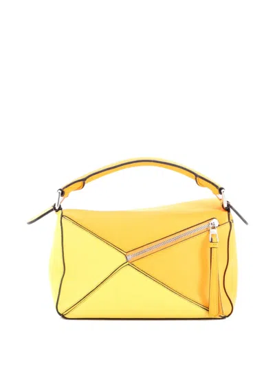 Pre-owned Loewe Puzzle Bag Leather Small Satchel In Yellow
