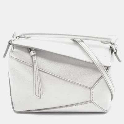Pre-owned Loewe Puzzle Bag Mini Handbag Leather Silver