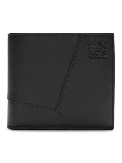 Loewe Puzzle Bifold Coin Wallet In Calfskin In Black