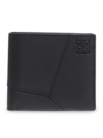 Loewe Puzzle Bifold Wallet In Classic Calfskin Leather In Black