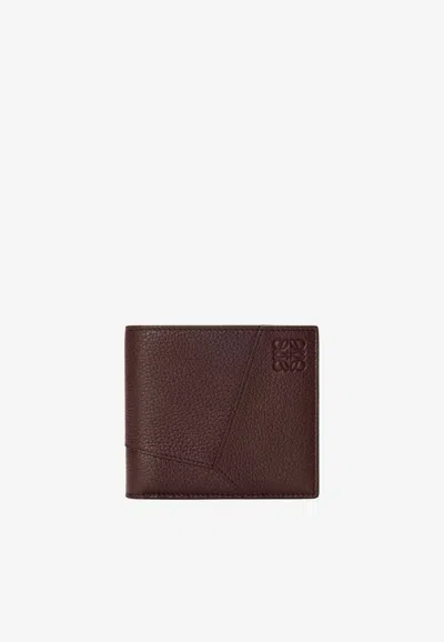 Loewe Puzzle Bi-fold Wallet In Grained Leather In Brown