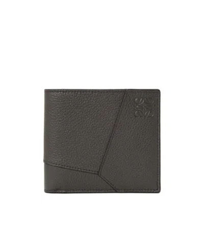 Loewe Puzzle Bifold Wallet In Supple Grained Calfskin In Gray