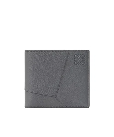 Loewe Puzzle Bifold Wallet In Supple Grained Calfskin In Pink