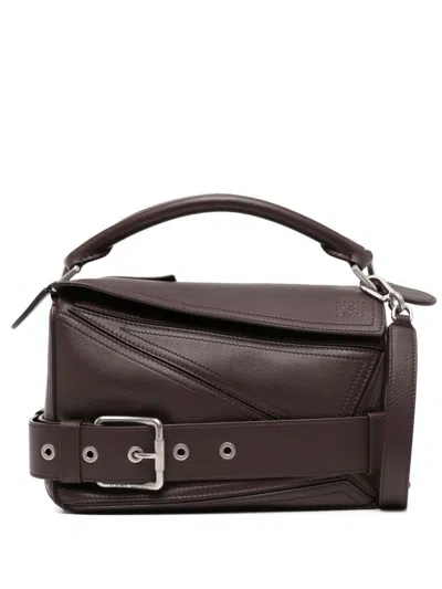 Loewe Puzzle Biker Small Leather Handbag In Brown