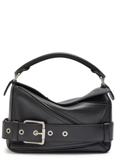 Loewe Puzzle Biker Small Leather Top Handle Bag In Black