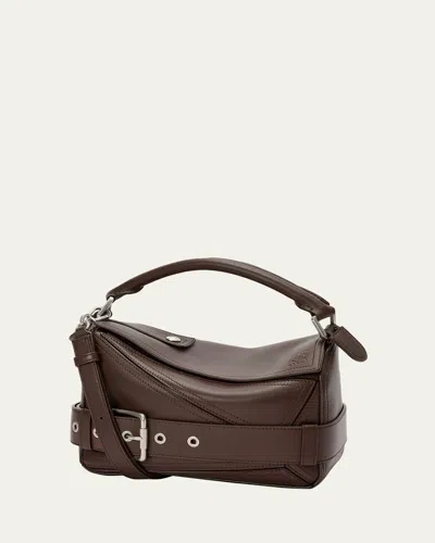 Loewe Puzzle Biker Top-handle Bag In Shiny Leather In Brown