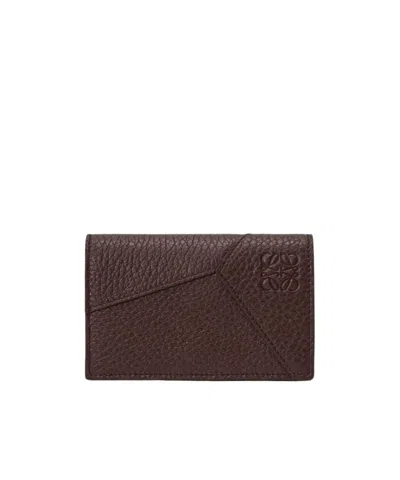 Loewe Puzzle Business Cardholder In Supple Grained Calfskin In Burgundy