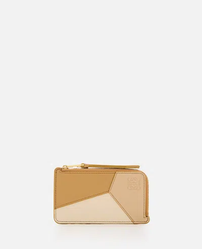 Loewe Puzzle Coin Leather Cardholder In Beige