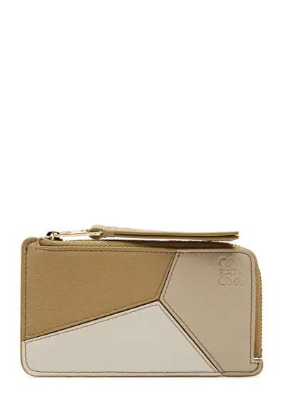 Loewe Puzzle Colour-blocked Leather Coin Purse In Brown