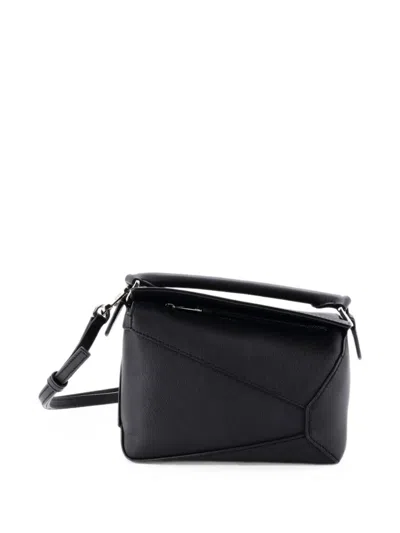 Pre-owned Loewe Puzzle Edge Bag Leather Mini Satchel In Black