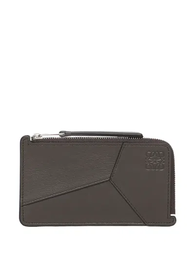 Loewe Puzzle Edge Calfskin Panelled Zip Cardholder In Gray