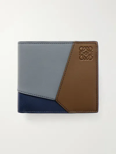 Loewe Puzzle Edge Colour-block Full-grain Leather Bifold Wallet In Purple