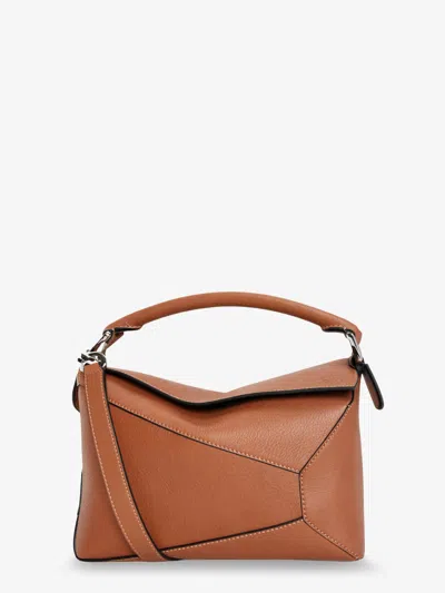 Loewe Puzzle Edge Leather Handbag With Engraved Anagram Logo In Brown