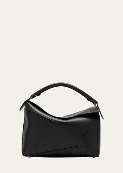 Loewe Puzzle Edge Leather Shoulder Bag In 1100 Black