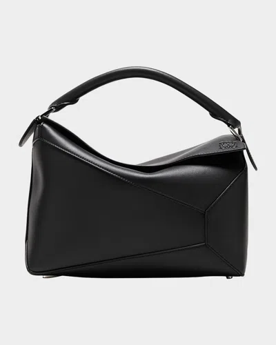 Loewe Puzzle Edge Leather Shoulder Bag In Black