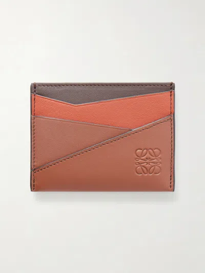 Loewe Puzzle Edge Logo-debossed Leather Cardholder In Orange