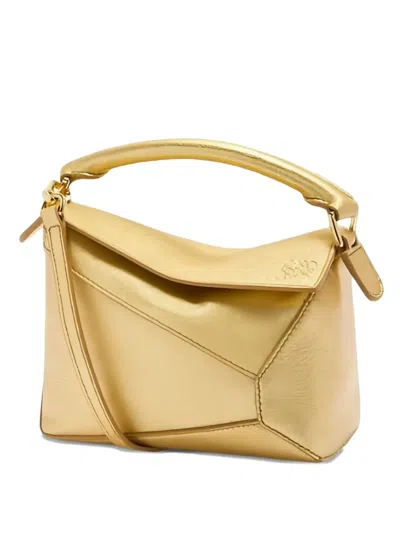 Loewe Mini Metallic Leather Puzzle Top-handle Bag In Gold
