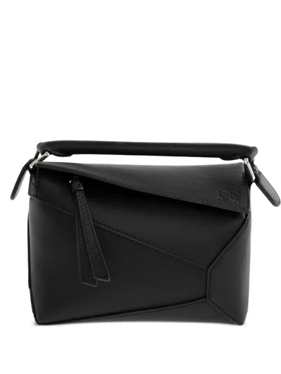 Loewe Puzzle Edge Mini Leather Handbag In Black