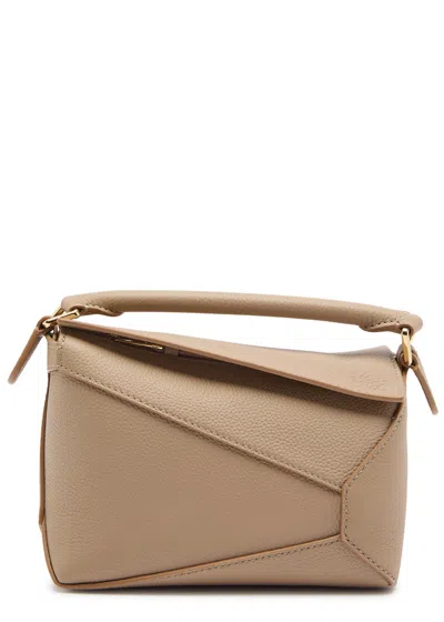 Loewe Puzzle Edge Mini Leather Top Handle Bag In Sand
