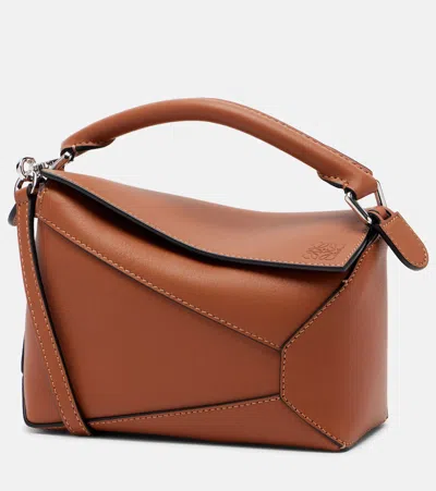 Loewe Puzzle Edge Mini Leather Tote Bag In Brown