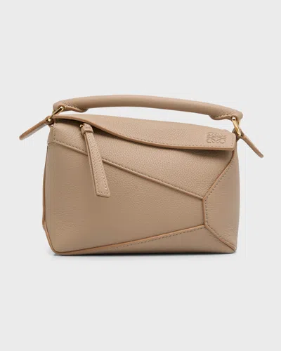 Loewe Puzzle Edge Mini Top-handle Bag In Grained Leather In Sand