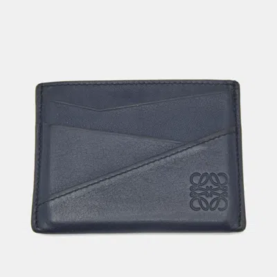 Pre-owned Loewe Puzzle Edge Navy Blue Leather Card Holder