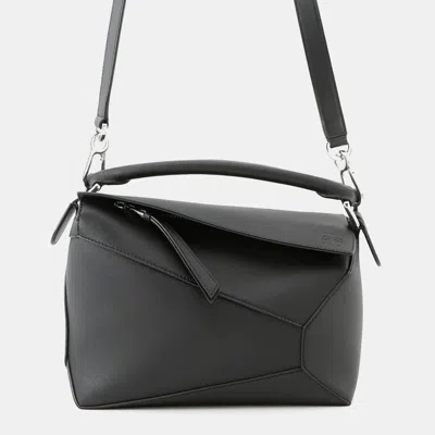 Pre-owned Loewe Puzzle Edge Shoulder Bag Black Classic Calf Leather Size Small