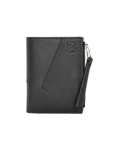 Loewe Puzzle Edge Slim Compact Wallet In Classic Calfskin In Black