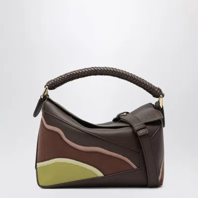 Loewe Puzzle Edge Small Bag Chocolate/light Moss In Brown