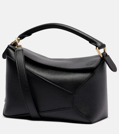 Loewe Puzzle Edge Small Leather Shoulder Bag In Black