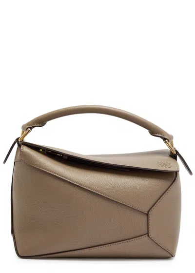 Loewe Medium Leather Puzzle Edge Top-handle Bag In Gray