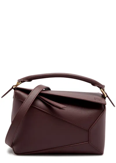 Loewe Puzzle Edge Small Leather Top Handle Bag In Burgundy