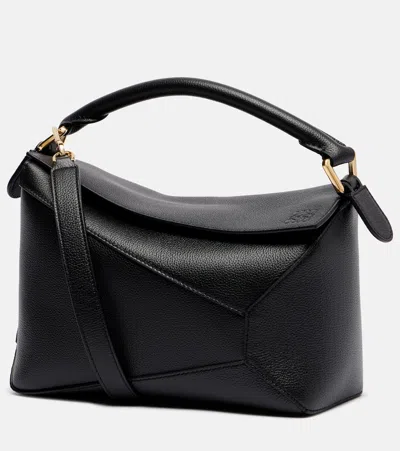 Loewe Puzzle Edge Small Leather Top-handle Bag In Black