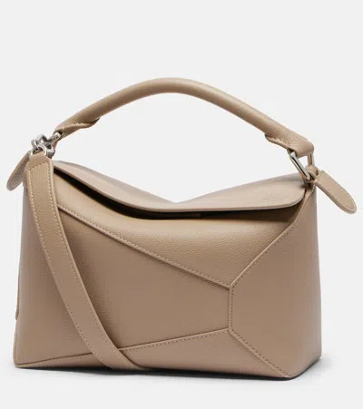 Loewe Puzzle Edge Small Leather Top-handle Bag In Neutral