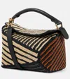 Loewe + Paula's Ibiza Puzzle Edge Small Leather-trimmed Striped Raffia Shoulder Bag In Multicoloured