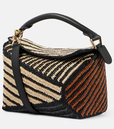 Loewe Puzzle Edge Small Raffia Shoulder Bag In Multicoloured