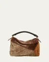 LOEWE PUZZLE EDGE SMALL SHEEP SHEARLING FUR TOP-HANDLE BAG
