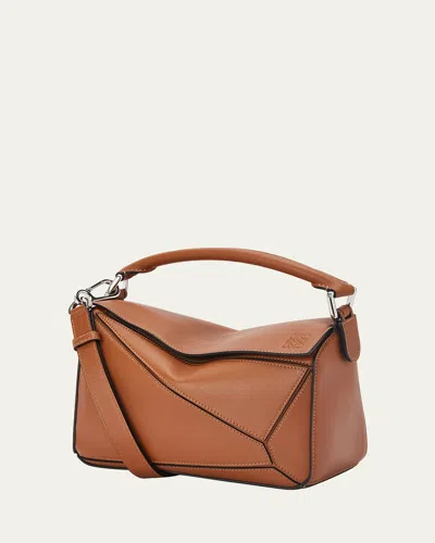 Loewe Puzzle Edge Small Shoulder Bag In Calfskin Leather In Brown
