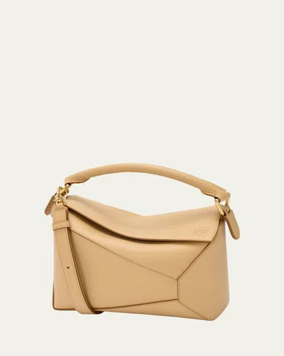 Loewe Puzzle Edge Small Shoulder Bag In Calfskin Leather In Sand